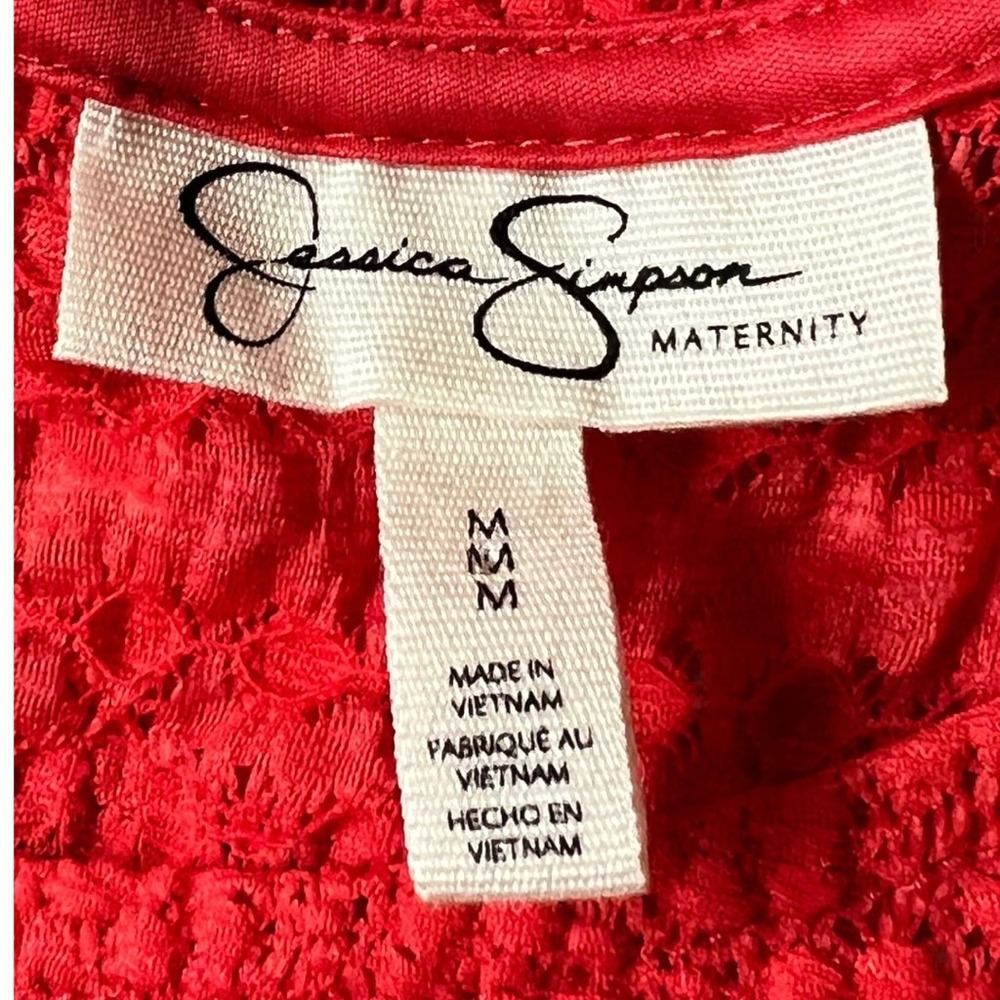 Jessica Simpson Blouse Top M Red Long Sleeve Keyhole 2 Piece Maternity Lace Knit - Picture 7 of 9